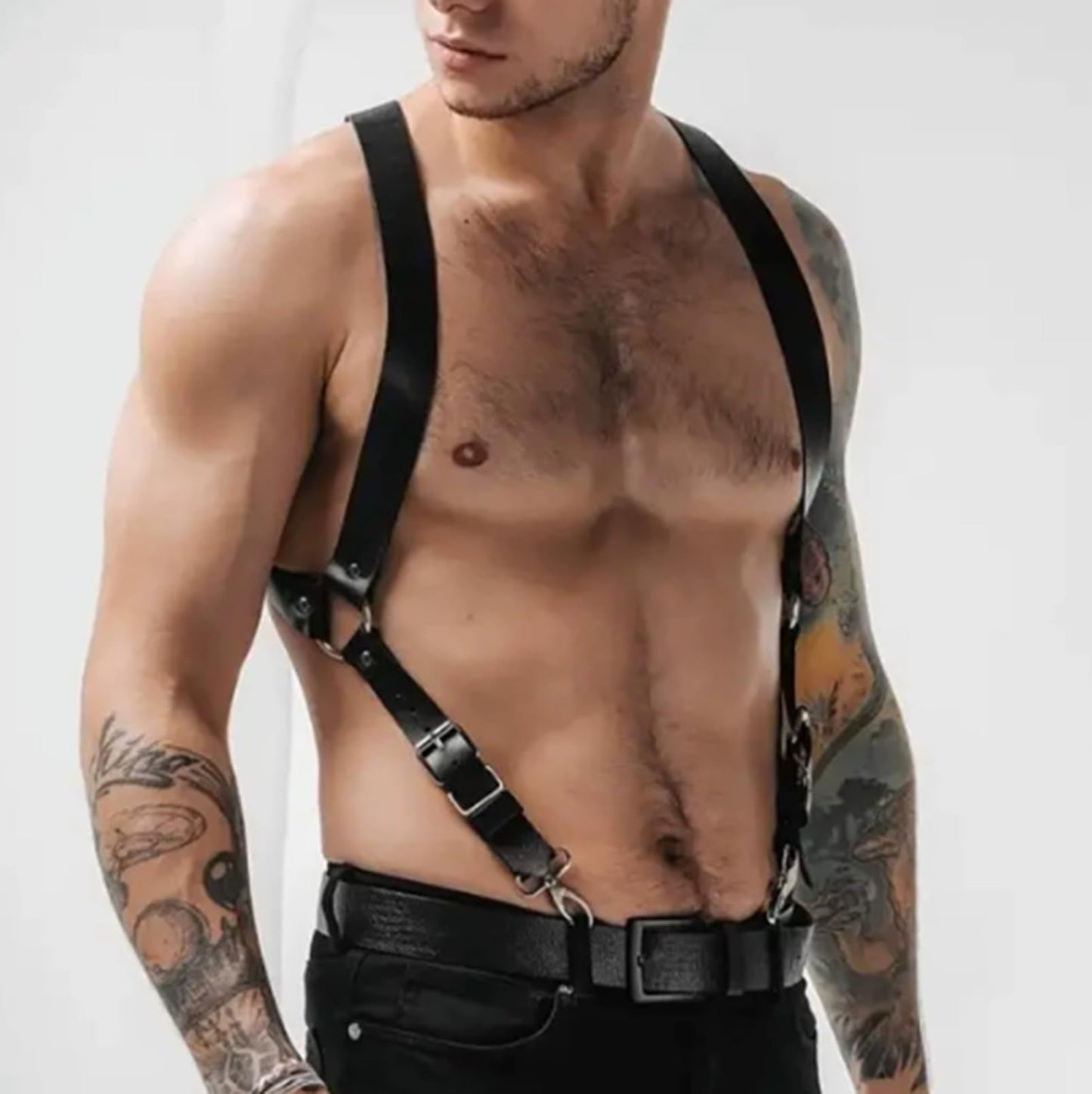 TWBQND Men's Sexy Leather Shoulder Belt Adjustable Punk Breastplate Chest Belt Stylish Waist Harness Tough Gay Behind Cross Body Straps Body Jewelry Costumes Dress Up for Party Club Bar