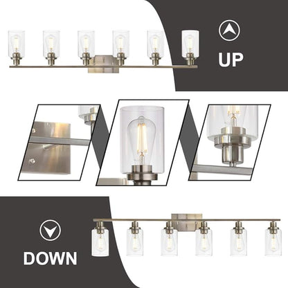 MELUCEE Modern Bathroom Vanity Light Fixtures 6-Light Brushed Nickel Contemporary Wall Light with Glass Shade for Kitchen Living Room Bedroom (Patent No.: US D963914 S)
