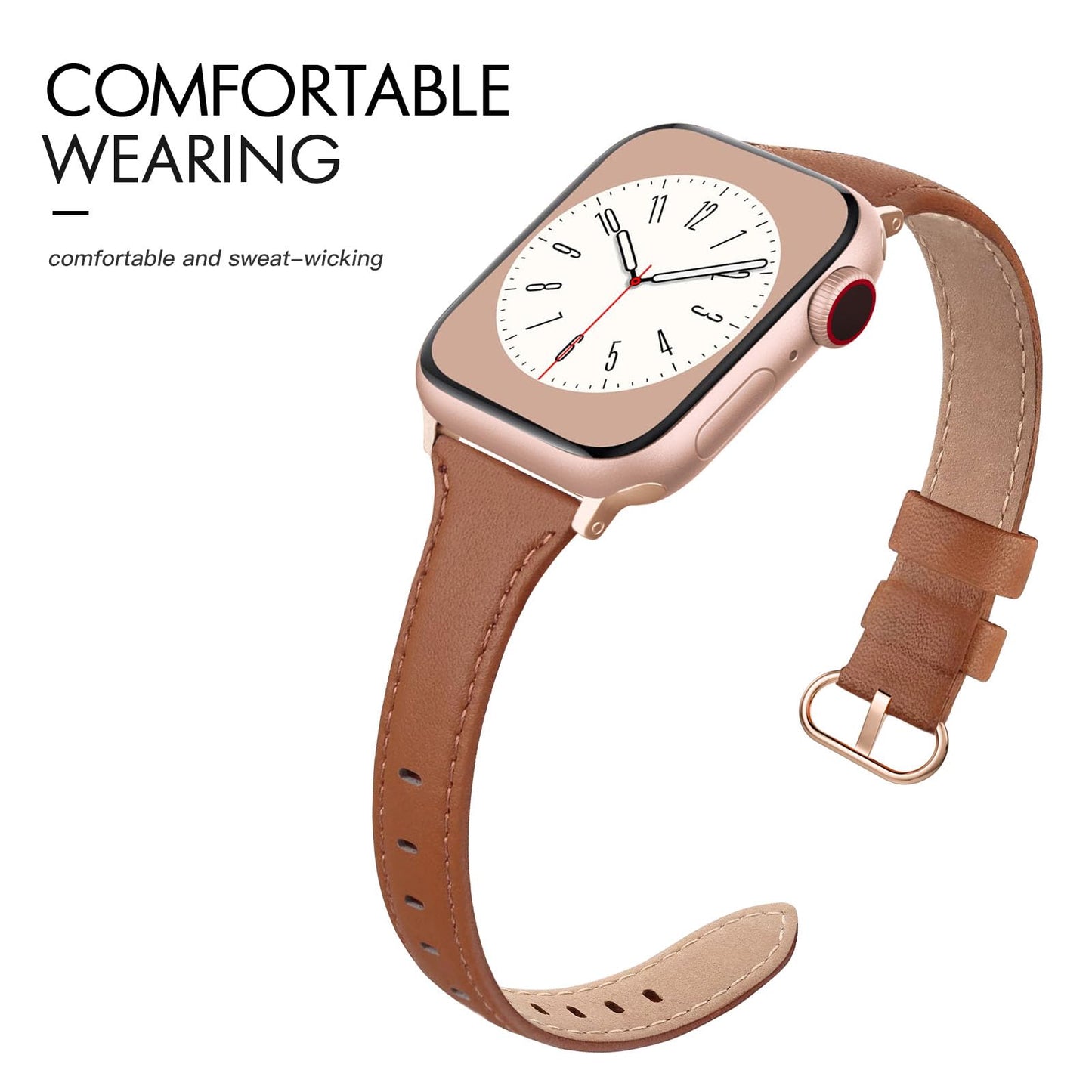 SWEES Slim Leather Band Compatible for Apple Watch 38mm 40mm 41mm 42mm Series 10, Slim Thin Elegant Top Grain Genuine Leather Strap Compatible for iWatch Series 10 9 8 7 6 5 4 3 2 1 SE Women