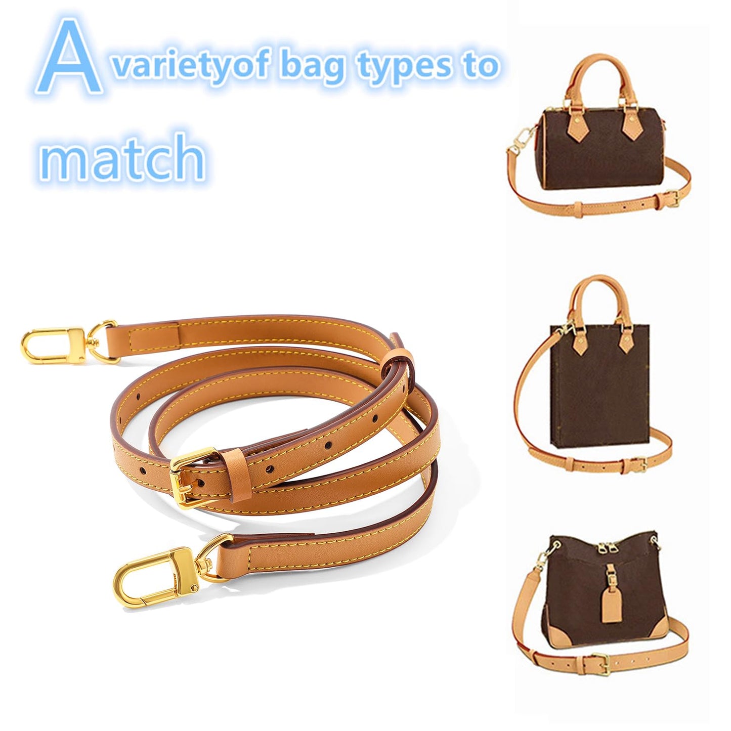RYYXZXL Vachetta Leather Replacement Adjustable Shoulder Strap for L V Handbag Replacement Bag Strap (width: 0.6in-Apricot Yellow)