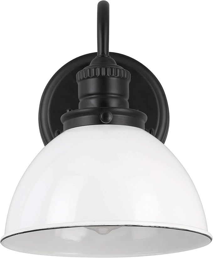 Design House Savannah Rustic Farmhouse Wall Light, Dimmable, Matte Black, White Metal Shade, 8 in x 9.5 in x 10.13 in, 588293