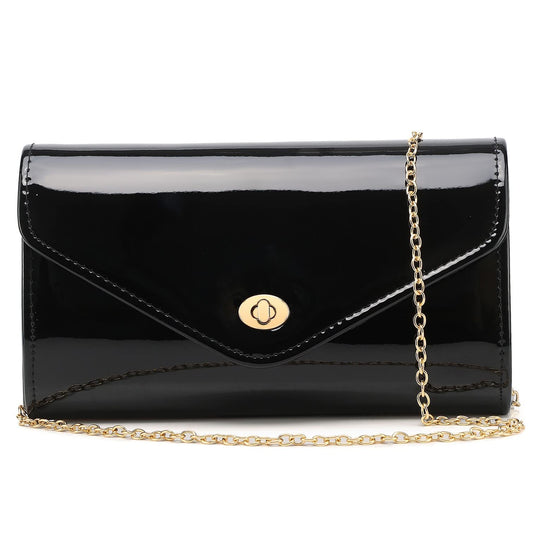 Patent Leather Envelope Clutch Womens Evening Handbag Stylish Shoulder Crossbody Bag for Dating Wedding Party Prom (Black 3008)