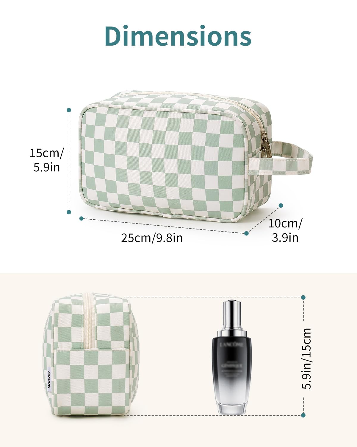 Narwey Travel Toiletry Bag for Women Traveling Dopp Kit Travel Bag for Toiletries Cosmetic Bag Makeup Bag Medicine Bag for Traveling (Mint Green Checkerboard)
