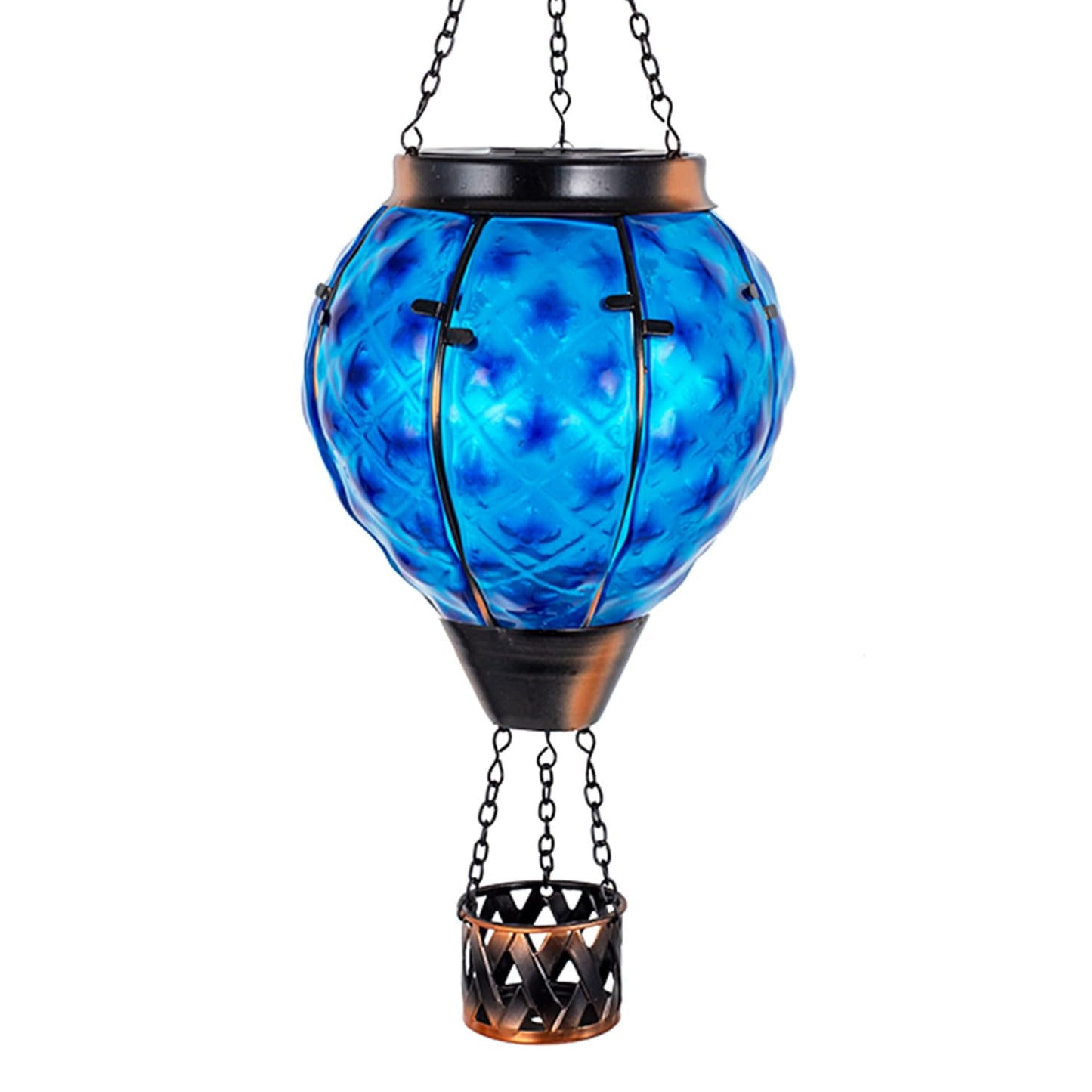 Solar Hot Air Balloon Lantern with Flame,Glass Solar Hanging Lights Outdoor Waterproof,Hot Air Balloon Solar Blue Star Lamp Decorative for Lawn Porch Tree Yard