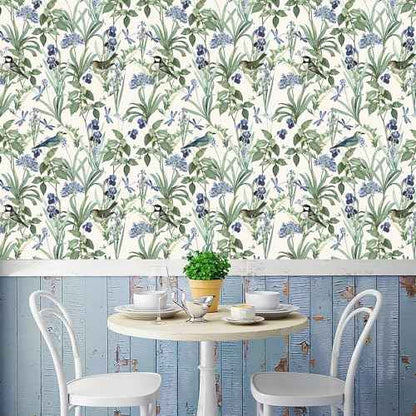 IARTTOP Birds Wallpaper Green Leaves Floral Peel and Stick Contact Paper Sage Wallpaper Floral Birds Wall Paper Green Contact Wall Mural for Living Room Bedroom Cabinet Decor(59 * 17.7in)