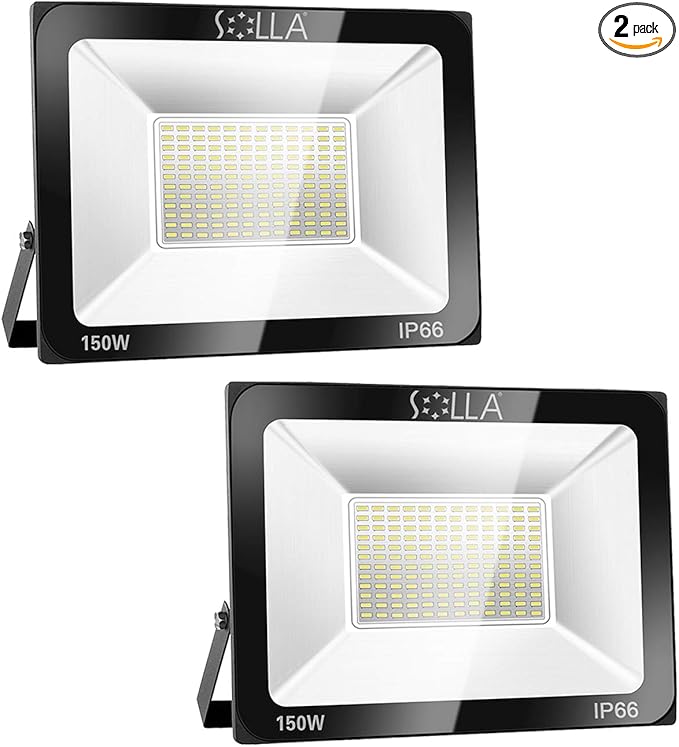 2 Pack 150W LED Flood Light, IP66 Waterproof, 12000lm, 800W Equivalent, Super Bright Outdoor Security Lights, 3000K Warm White, Outdoor Floodlight for Garage, Garden, Lawn and Yard