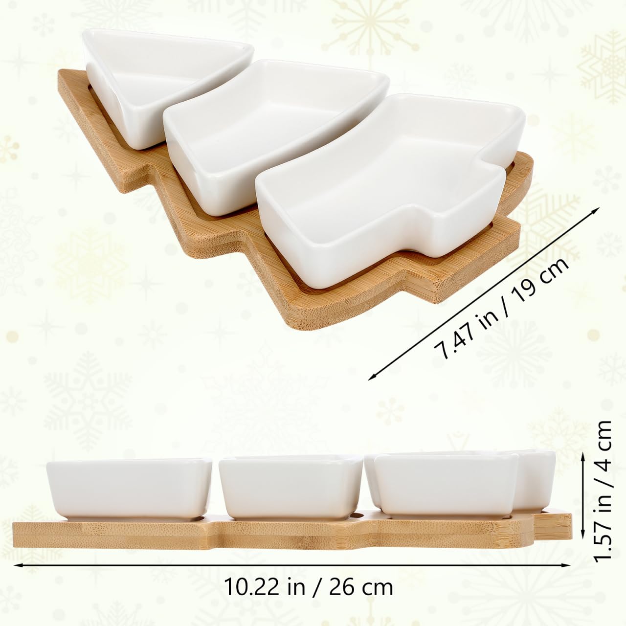 DOITOOL Christmas Serving Dish Ceramic Christmas Tree Platter with Wooden Base Xmas Serving Tray for Appetizer Candy Dessert Nuts Fruit Snack 10.6 x 7.5 Inch