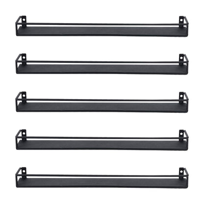 MyGift 16 Inch Wall Mounted Black Metal Nail Polish and Essential Oil Display Shelves, Kitchen Hanging Racks for Seasoning Shakers or Spice Jars, Set of 5