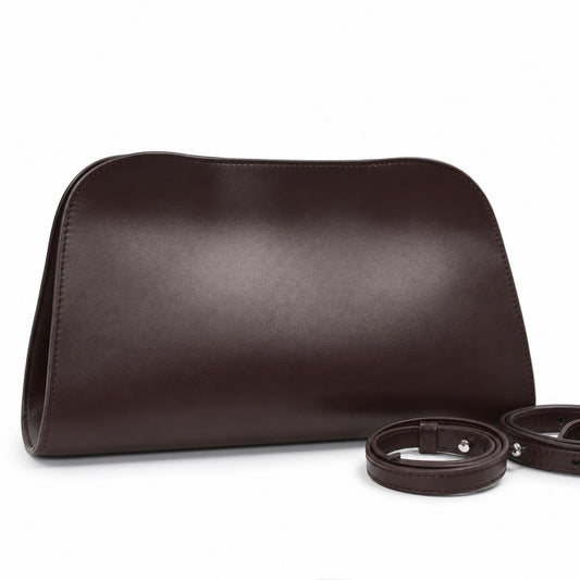 FQELJ Genuine Leather Clutch Purses for Women, Underarm Evening Bag with Detachable Strap, Formal Satchel Handbag (Brown)