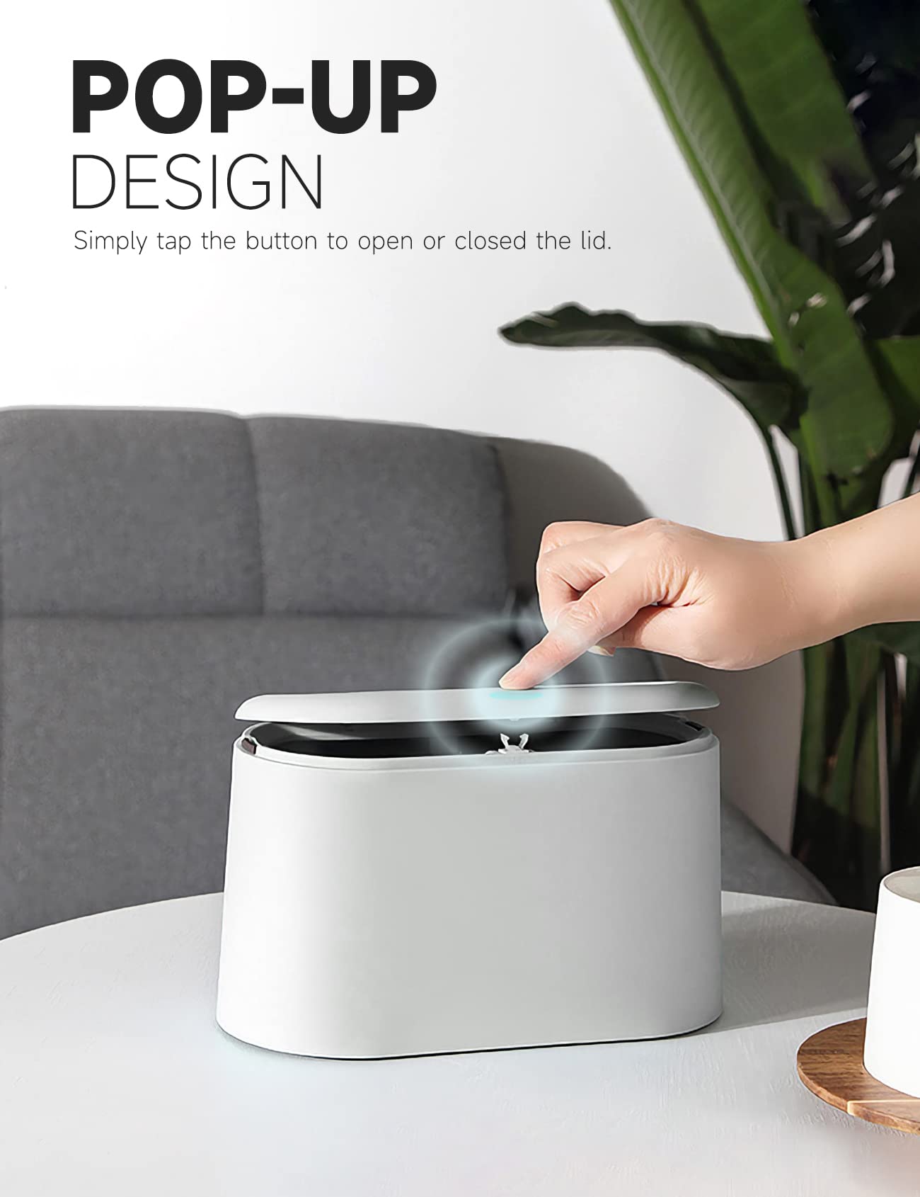 MONGTINGLU Mini Trash Can with Lid Removable Small Garbage Can, Tiny Plastic Trash Bin, Pop Up Countertop Wastebasket, Counter Garbage Lint Bin for Bathroom,Office,Kitchen,Desk(White)
