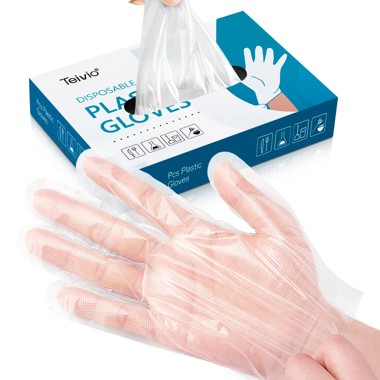Teivio Disposable Gloves, 1000 Pcs Plastic Gloves for Kitchen Cooking Cleaning Food Handling