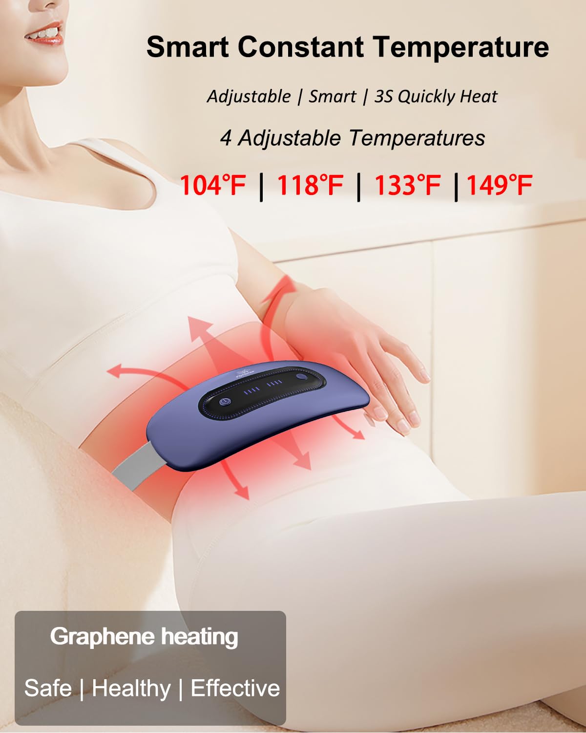 Electric Heating Pad, Portable Cordless Menstrual Heating Pad with 4 Heat Levels and 4 Massage Modes, Fast Large Heating Belly Wrap Belt for Cramps, Back Pain Relief Gifts for Women Girls Her(Black)