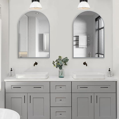 20" x 30" Silver Arched Mirror, Modern Aluminum Alloy Metal Frame, Arch Bathroom Vanity and Wall Decor Mirror for Bathroom, Living Room, Bedroom, Entryway
