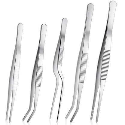 Stainless Steel Tweezers Set, 5Pcs Food Tweezers Precision Tweezer for Cooking Repairing Jewelry-Making DIY Craft Baking Cake Decoration Small Gardening (Silver)