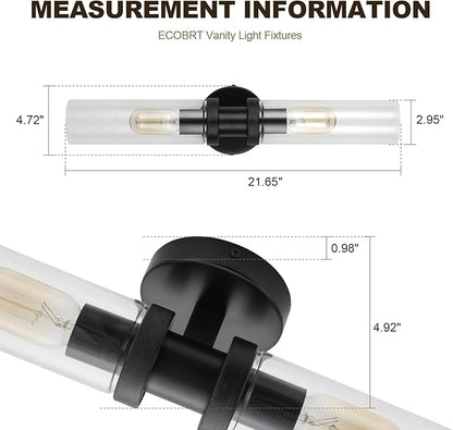 2 Light Vanity Light Side Mirror Farmhouse Bathroom Fixtures Black, E26 Wall Lamps for Bedroom, Industrial Lighting, Modern Lights With Glass Shade