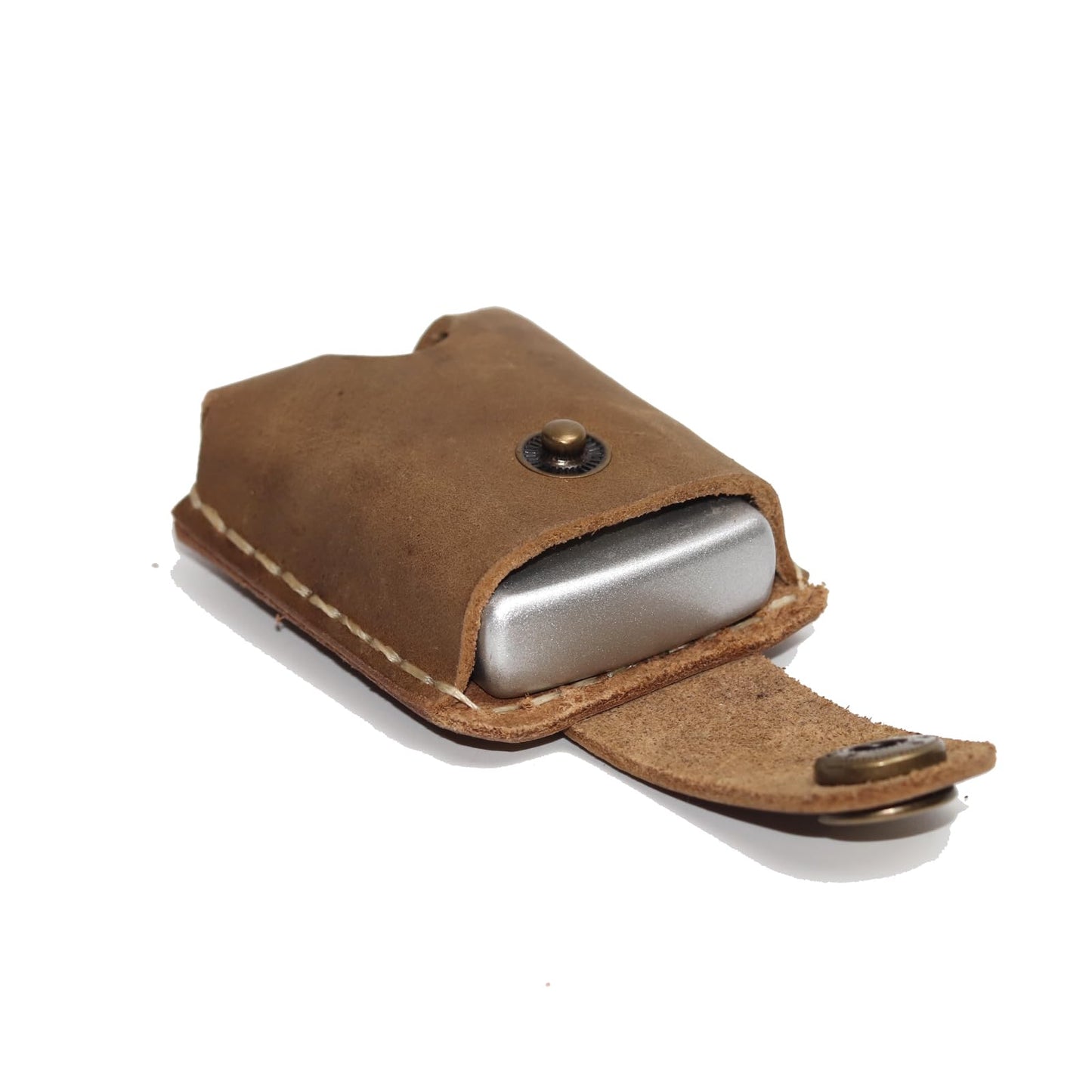 Yantahms Handmade Vintage Genuine Leather Lighter CaseHand-Stitched Lghter Shell Cover Lighter Holder Belt Case (Light Brown)
