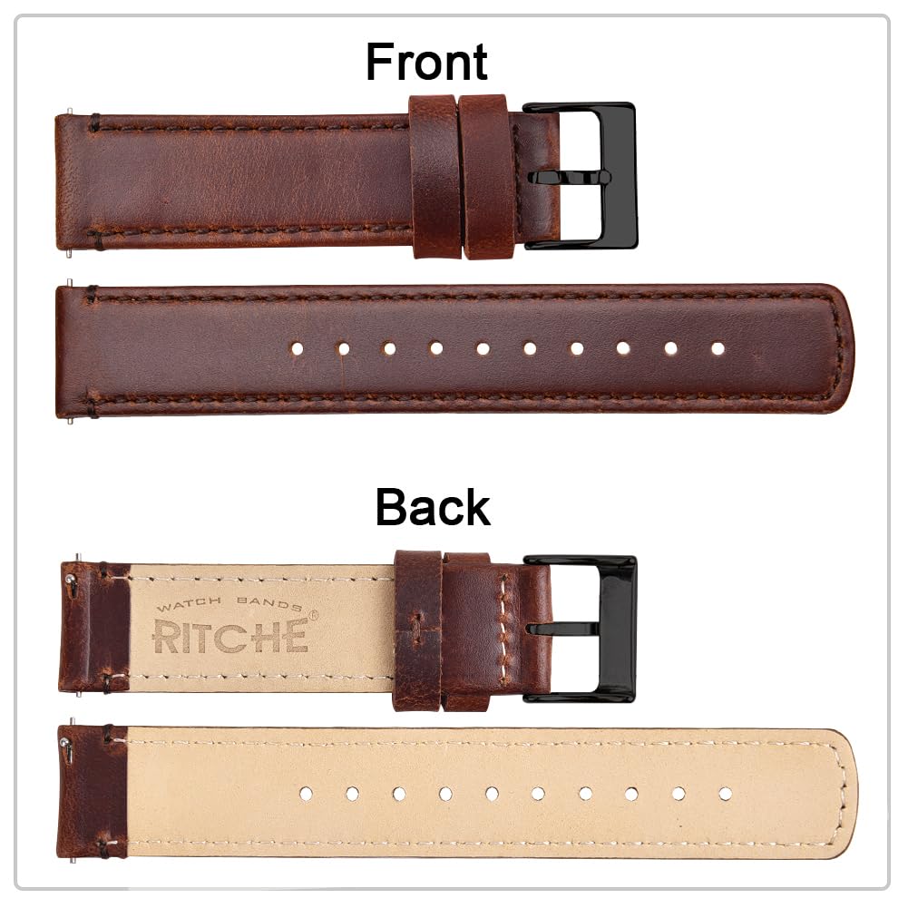 Ritche Leather Watch Strap with Quick Release Pins, 22mm Replacement Watch Band for Men and Women, Fits Smartwatches & Traditional Watches