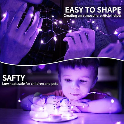 pozzolanas 24 Pack Purple Fairy Lights Battery Operated 3 Modes 7FT 20 LED Waterproof String Lights Twinkle Silver Wire for Mason Jars Wedding Christmas Halloween Party Decor (24, Purple)