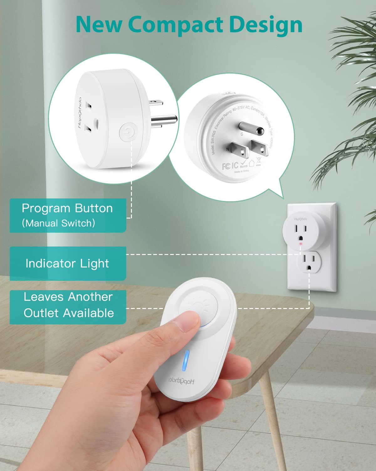 HAPYTHDA Remote Control Outlet,15A/1500W, 500 Feet RF Range Remote Light Switches Kit, No Wiring Needed Wireless Remote Outlet for Light, Small Electrical Appliance, with Anti-Surge 4000V