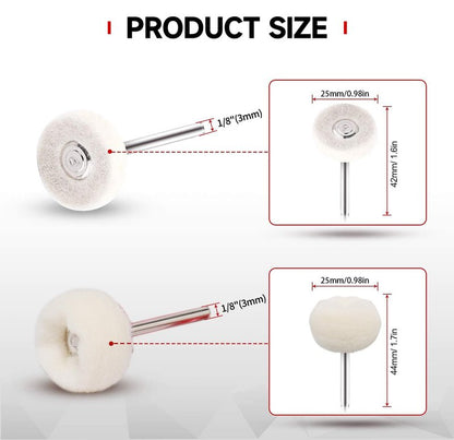 Shineboc 50 PCS 1 Inch Wool Felt Polishing Accessory Kits, 25 Each Spherical/Flat Buffing Wheels for Proxxon Dremel Rotary Tool - 1/8" Shank, Ideal for Wood Metal Jewelry and Glass Polishing