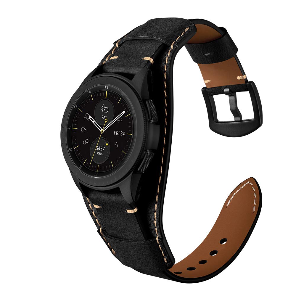 Balerion 20mm Cuff Leather Watch band,Compatible with Samsung Galaxy Watch Ultra/7/6/5/4,Watch3 41mm/watch 42mm,Garmin Vivoactive 6 and other standard 20mm band width watch,Black