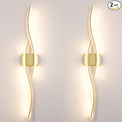 Modern Wall Sconces Set of 2, Dimmable LED with Remote Control, Gold Indoor Wall Sconce, Hard Wired Wall Lights for Living Room, LED Wall Decor for Hallway, Bedroom, 40.5" in, 3 Color, Timer, Memory