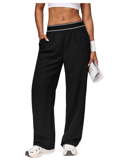 MakeMeChic Women's Workout Track Pants Wide Leg Athletic Gym Pants Active Wear Black Medium