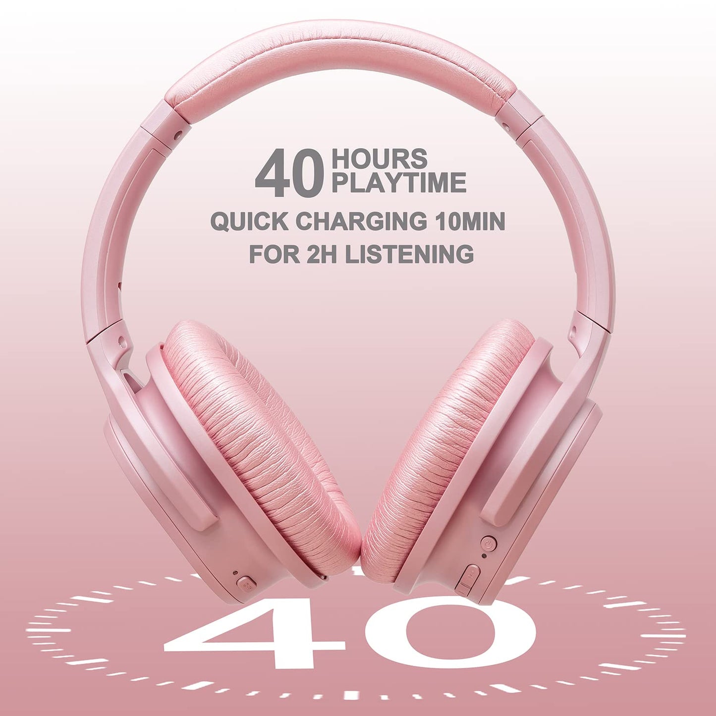 ZIHNIC Active Noise Cancelling Headphones, 40H Playtime Wireless Bluetooth Headset with Deep Bass Hi-Fi Stereo Sound,Comfortable Earpads for Travel/Home/Office (Rose Gold)