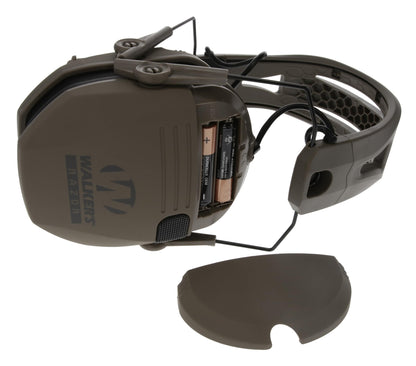 Walker's Razor Tacti-Grip Earmuffs- Mega Flat Dark Earth, High Performance Silicone Composite Slip Free Headband- Natural Sound Clarity Full Dynamic Range 23NRR