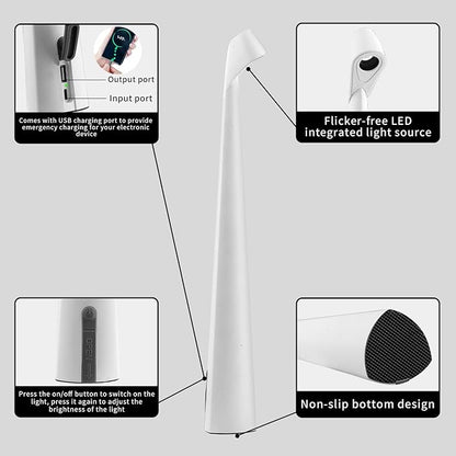 Portable Cordless LED Desk Lamp, Rechargeable Wireless Table Lamp, 3-Level Brightness, Patio & Bedside Night Light, Dining Room Ambient Reading Light (White)
