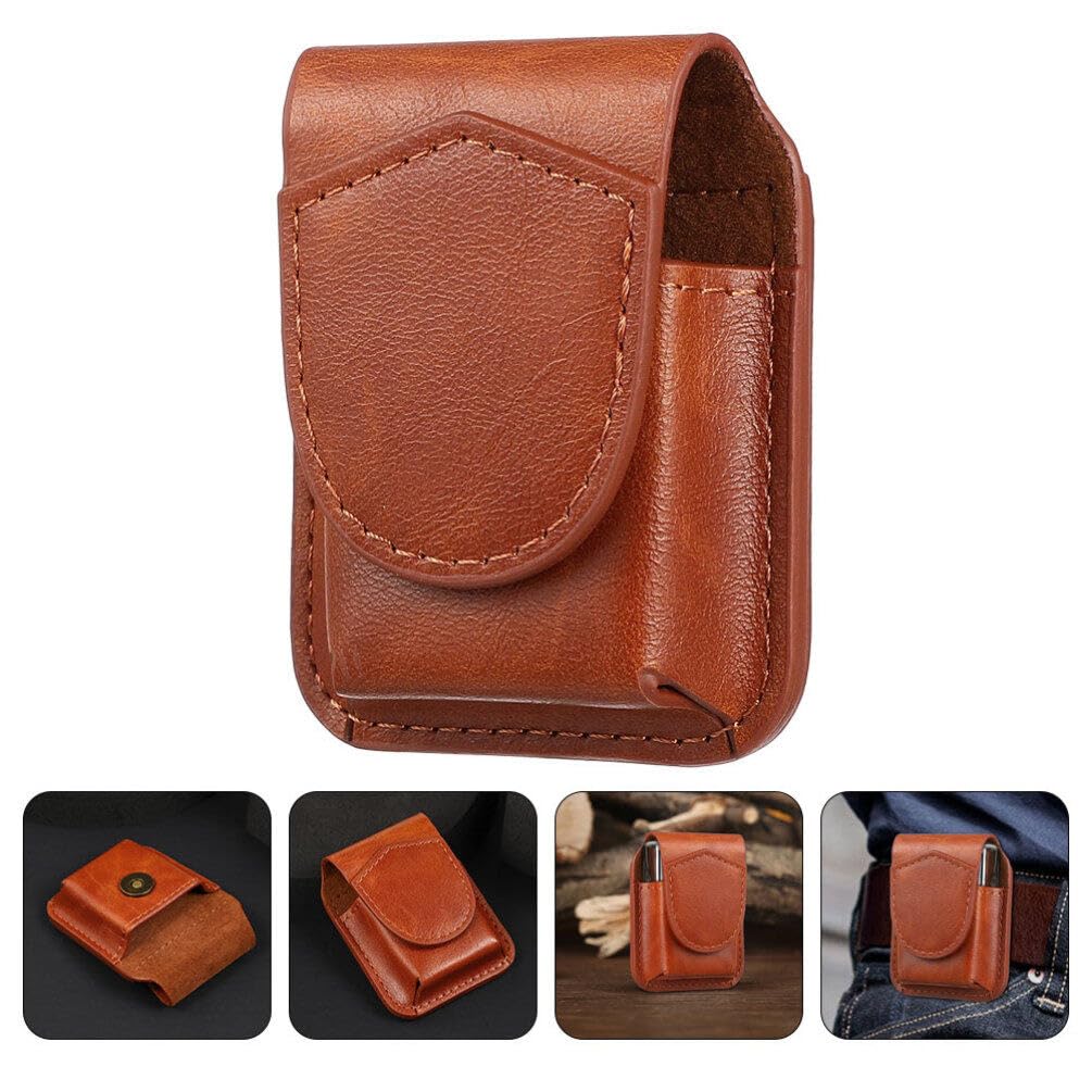 iplusmile Leather Lighter Case 2 Pack Cigarette Lighter Protective Sleeve Portable Storage Cover with Magnetic Buckle Compact 2.95X2.36X1.18In for Men