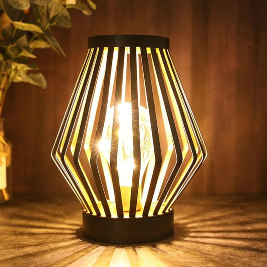 JHY DESIGN 8.5“H Metal Cage LED Lantern Battery Powered Cordless Accent Light with LED Edison Style Bulb Great for Weddings Parties Patio Events Gifts for Indoors Outdoors