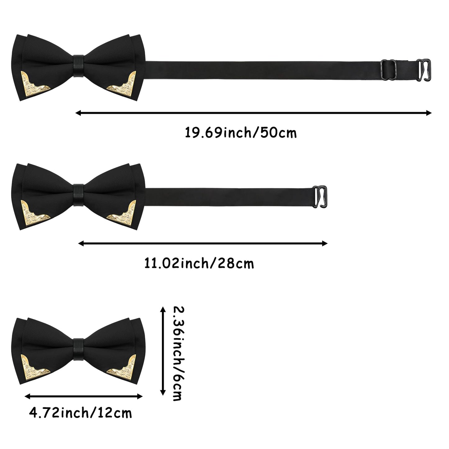 GHTIYLP Bow Ties for Men Women Metal Gold Bowtie, Pre Tied Mens Bow Tie Tuxedo Bowties Men for Prom Wedding Party (black)