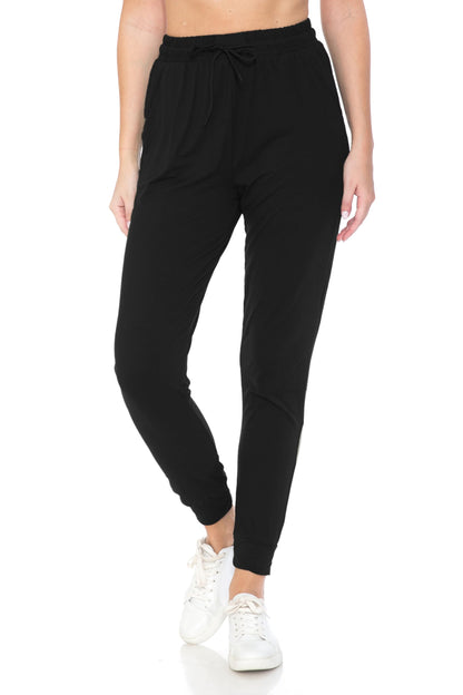Leggings Depot Womens Classic Jogger Pants - Track Cuff Sweatpants with Pockets, Black, Medium