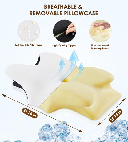 Cervical Pillow for Neck and Shoulder, Ergonomic Contour Memory Foam Pillows for Sleeping, Cooling Neck Support Pillow for Back Stomach Side Sleeper Dark Grey