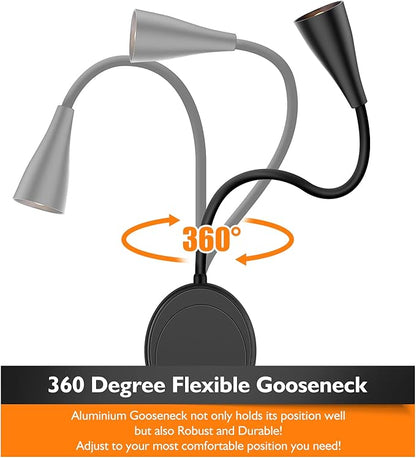 Wall Mounted Reading Light, Bedside Headboard Lights with 5 Dimming & Color Temperature, USB Output, Night Light & Timers Function, Flexible Gooseneck 3000K-6000K Upgrade Bed Lamp (Black)