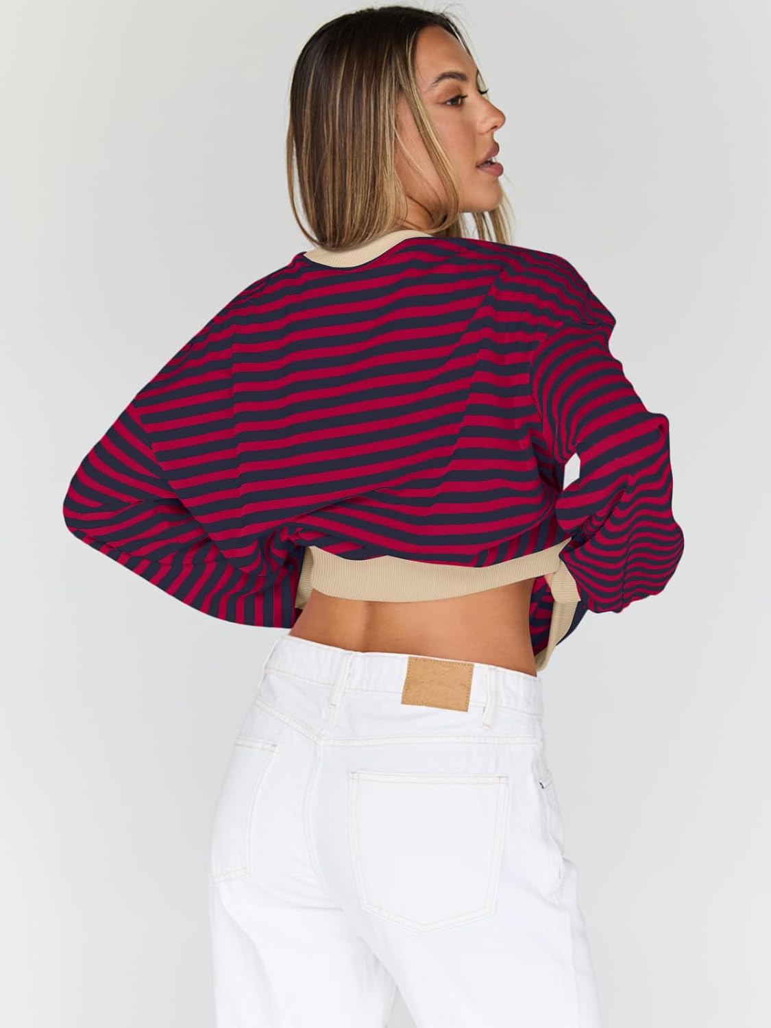 Trendy Queen Oversized Sweatshirt for Women 2025 Fall Crewneck Striped Long Sleeve Shirts Hoodies Cute Top Y2K Outfits