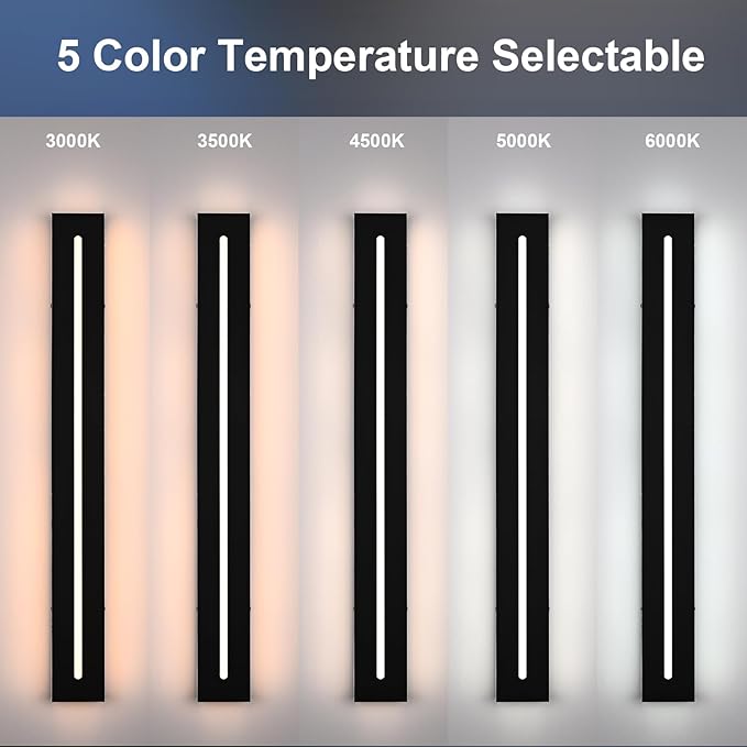 2 Pack Long Outdoor LED Wall Lights 5.1In Wide Exterior Wall Light Fixtures IP65 Waterproof 32Inch Black Dimmable Long Strip Indoor Wall Sconce 3000K-6000K for Patio Porch Balcony