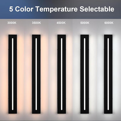 2 Pack LED Outdoor Wall Light Modern 48 Inch Black Long Outdoor Wall Sconce Dimmable 3000K-6000K IP65 Waterproof LED Linear Exterior Wall Mount Lighting Fixture for Hallway Gargen Front Door