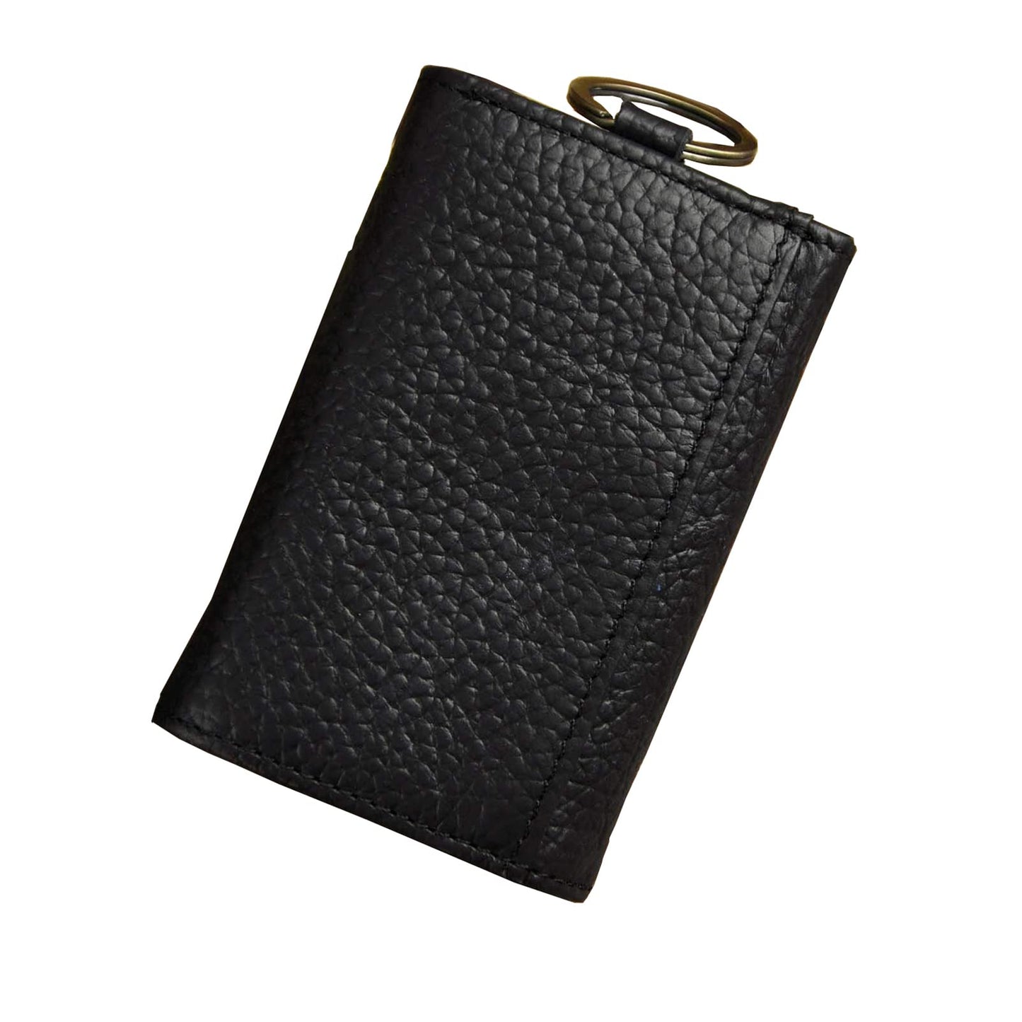 Plinvo Men's Genuine Leather Key Case with Snap Hook Loop for Car Keys & Coins Compact Wallet Design (The Black 2)