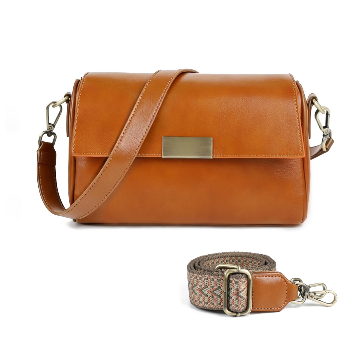 imeetu Genuine Leather Crossbody Bags for Women, Shoulder Bag Purses with Adjustable Strap (Brown)