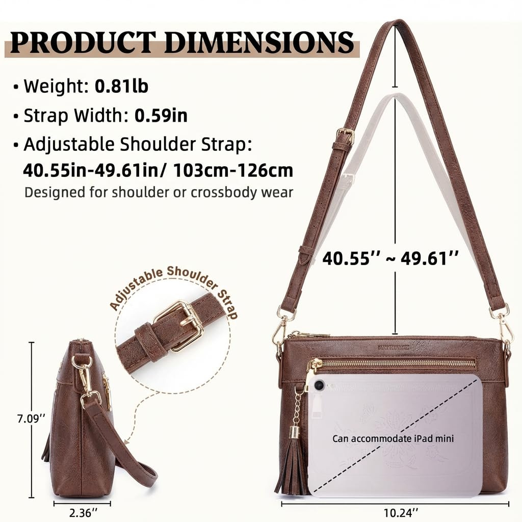 HAYRVANE Crossbody Bags for Women,Vegan Leather Cell Phone Purse with Tassel Multi Pocket Travel Shoulder Handbags Coffee