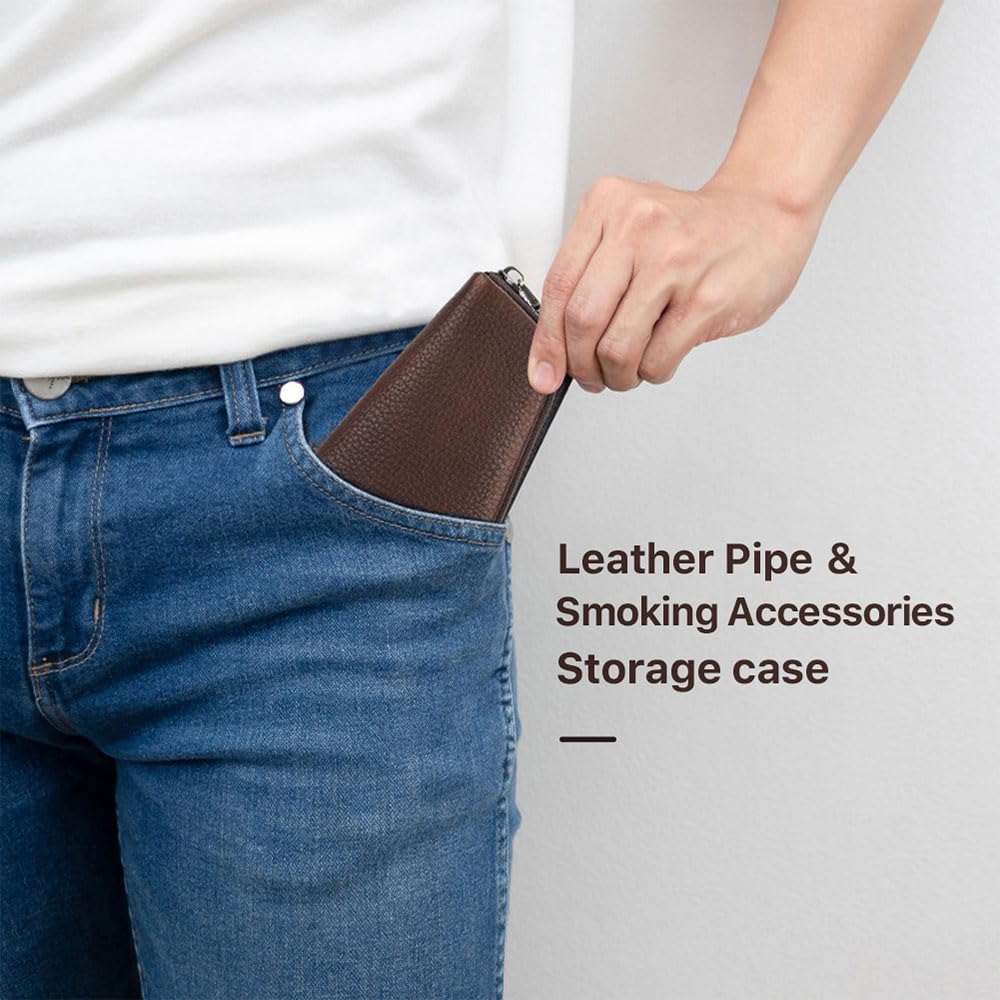 CONTACTS Small Pipe Tobacco Pouch Leather Smoking Pipe Storage Organizer Portable Accessories Lighter Holder Zipper Tobacco Pipes Travel Box