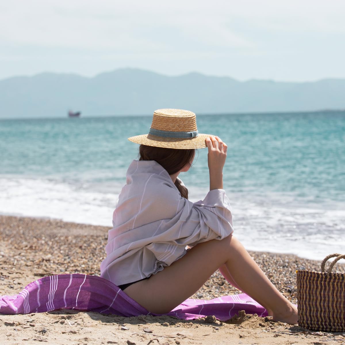 BAY LAUREL Turkish Beach Towel with Travel Bag 39 x 71 Quick Dry Sand Free Lightweight Large Oversized Towels Light
