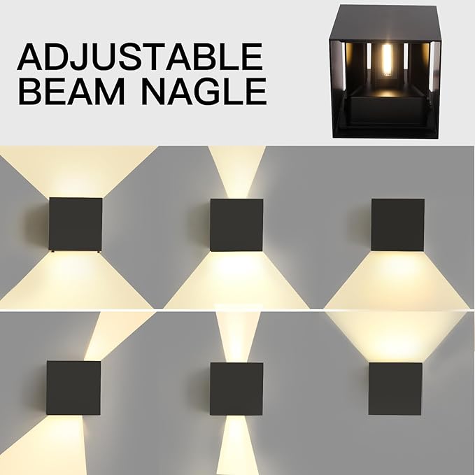 12W 2Pack Outdoor Wall Lights Exterior/Interior,LED Black Outdoor Wall Sconces Light Fixtures Modern,IP65 Waterproof Porch Wall Mounted Lighting Outside,Wall Lamps for Garden Patio Park