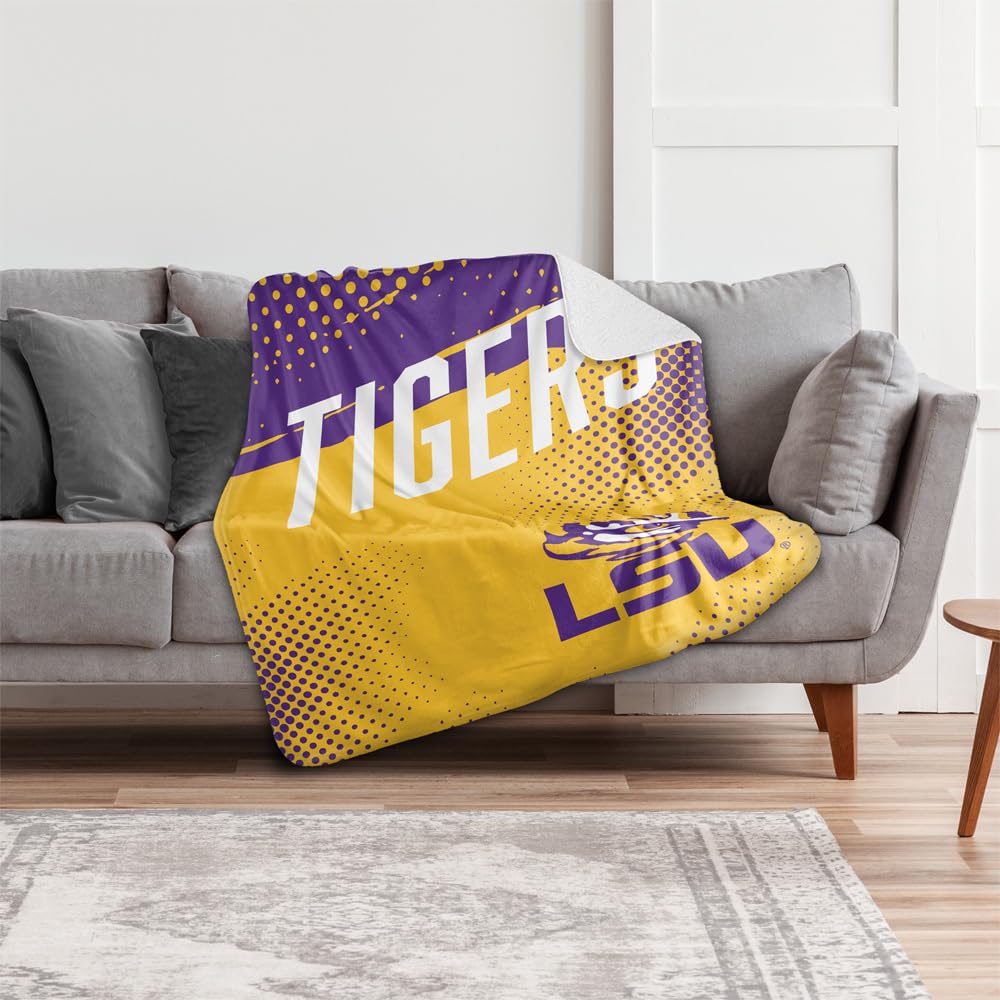 LOGOVISION Louisiana State University Fan Zone Silky Touch Sherpa Back Super Soft Throw Blanket 50"x60"
