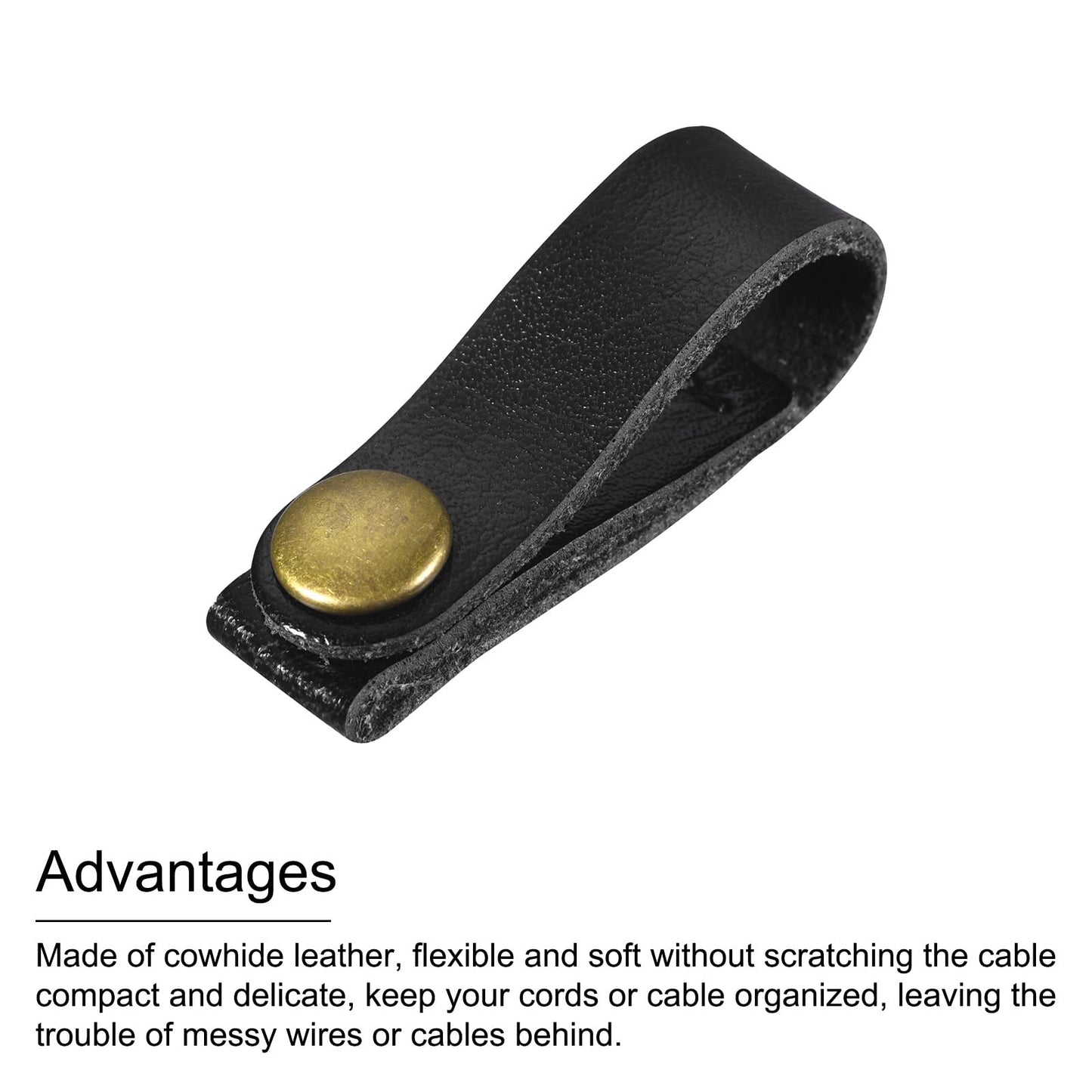 MECCANIXITY Pack of 20 Leather Cable Straps Cable Ties, Cord Organizer, Portable Cable Management for USB Cables, Headphone Wires, Black/Light Brown