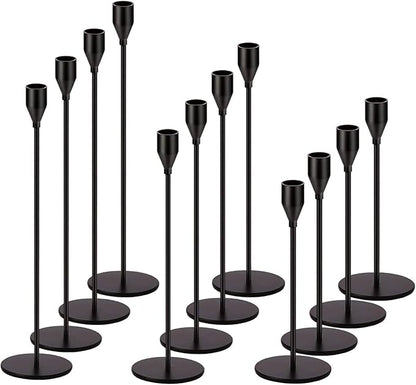 Matte Black Candlestick Holder for Taper Candles, Decorative Candle Holders Bulk Candle Stick Holders, Fits 3/4 inch Candles, Metal Taper Candle Holders for Pillar Candle, Home Decor (Set of 12)