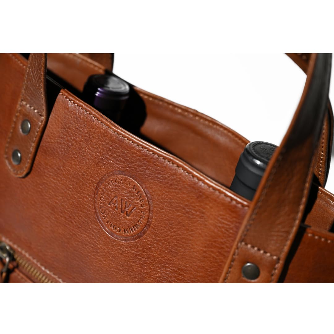 Argali Wines Premium Collection Leather Wine Tote Bag, Brown