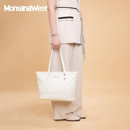 Montana West white purse quilted tote bag for women large tote purse for women shoulder bag womens handbags hobo purse with top zipper MWC-084BWT